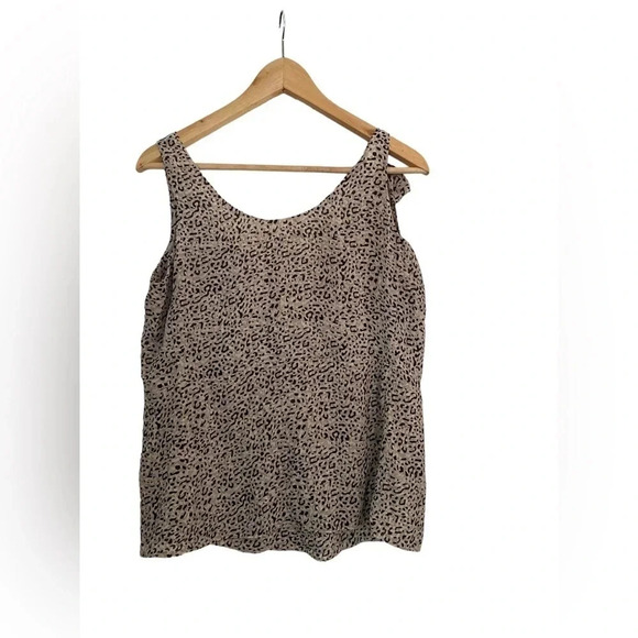 GAP Flowy Beige Black Printed Tank Top with Tie Shoulder Embelishment Size M - Picture 2 of 6